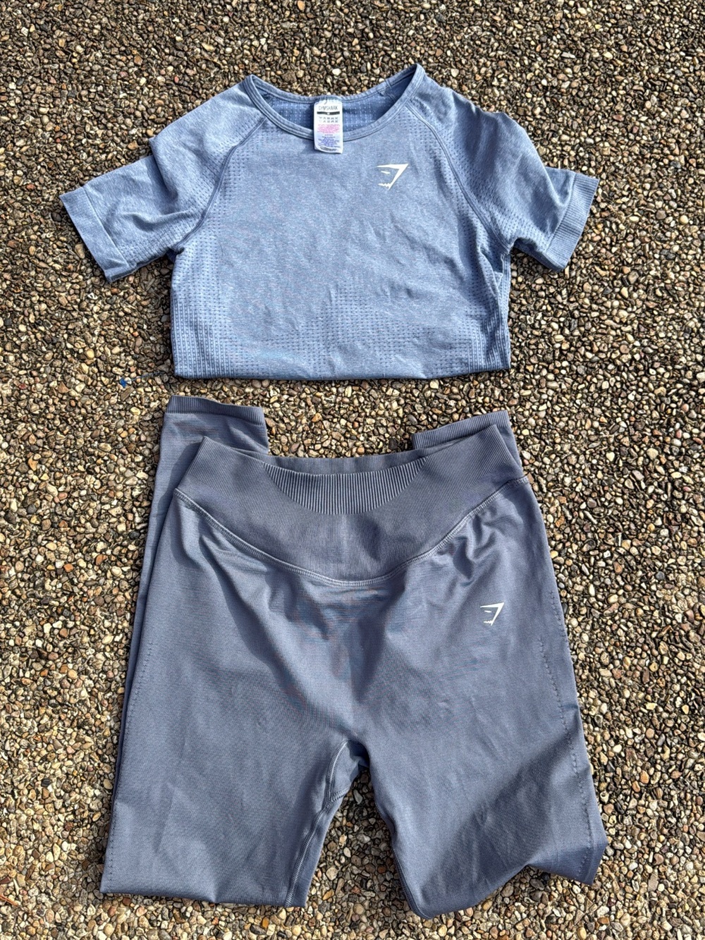 Gymshark Slate Blue Seamless Crop Top & High-Waist Biker Shorts